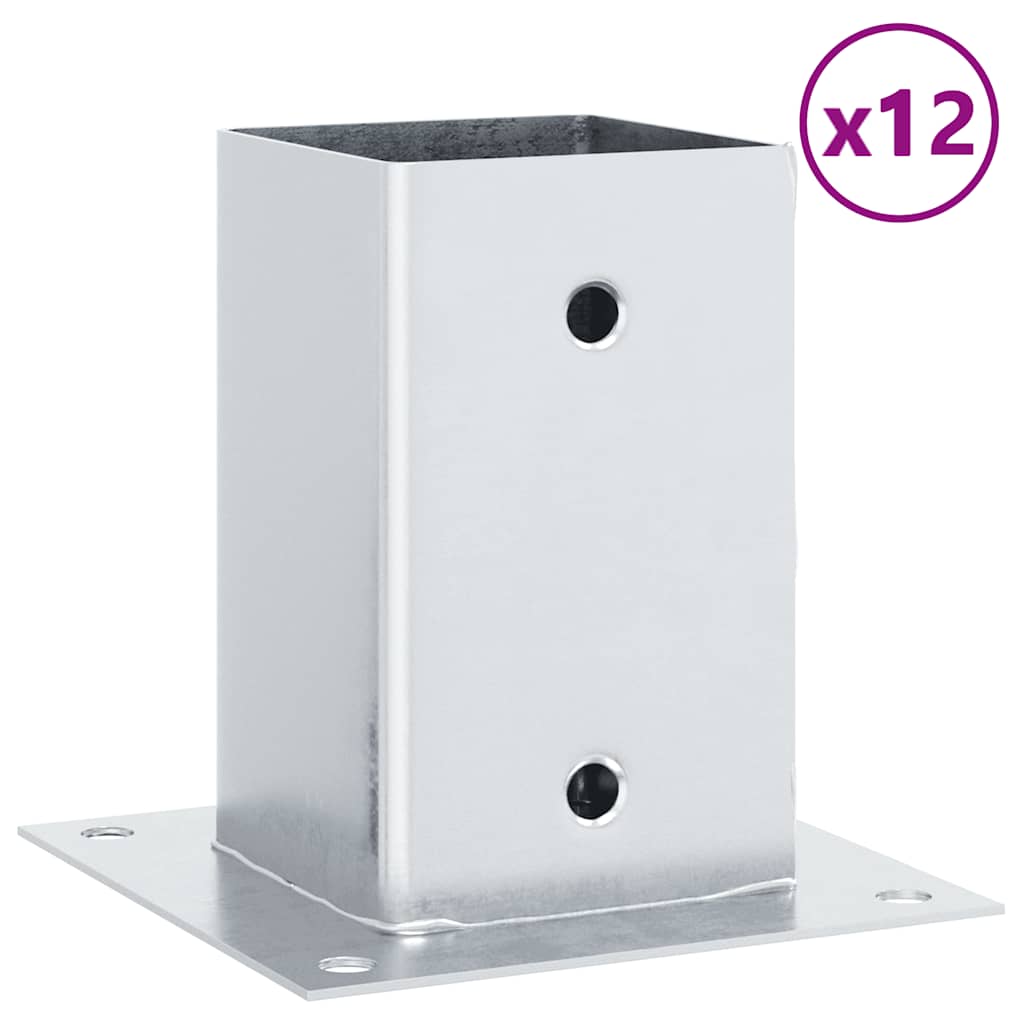 stolpefødder firkantet 12 stk. 81x81 mm galvaniseret stål