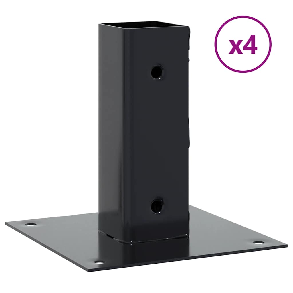 stolpefødder firkantet 4 stk. 51x51 mm pulverlakeret stål