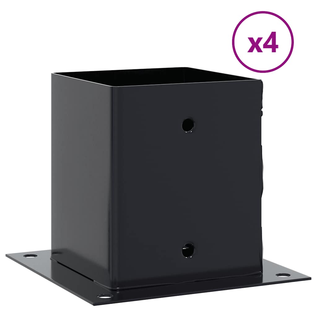 stolpefødder firkantet 4 stk. 101x101 mm pulverlakeret stål