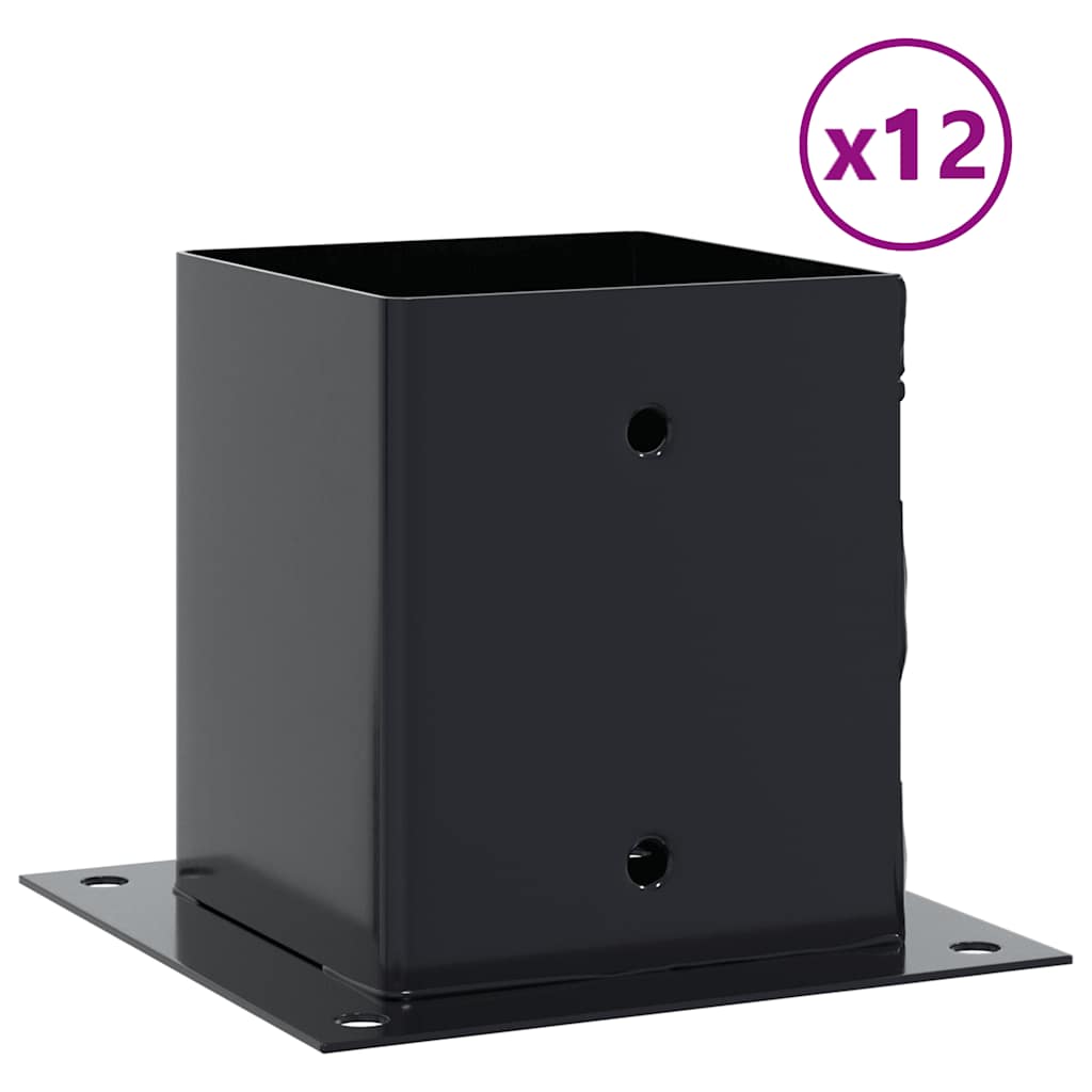 stolpefødder firkantet 12 stk. 101x101 mm pulverlakeret stål