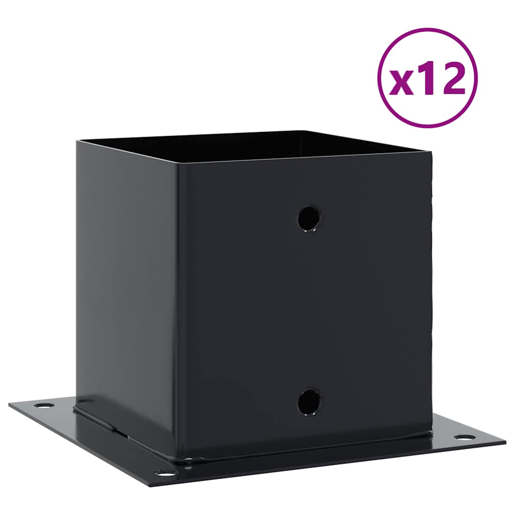 stolpefødder firkantet 12 stk. 141x141 mm pulverlakeret stål