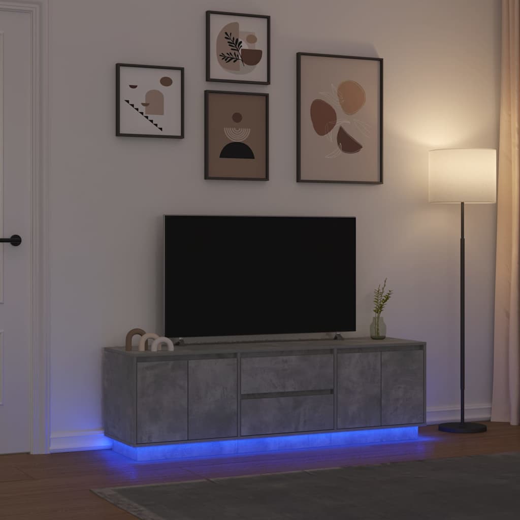 tv-bord med LED-lys 160,5x41x50 cm betongrå