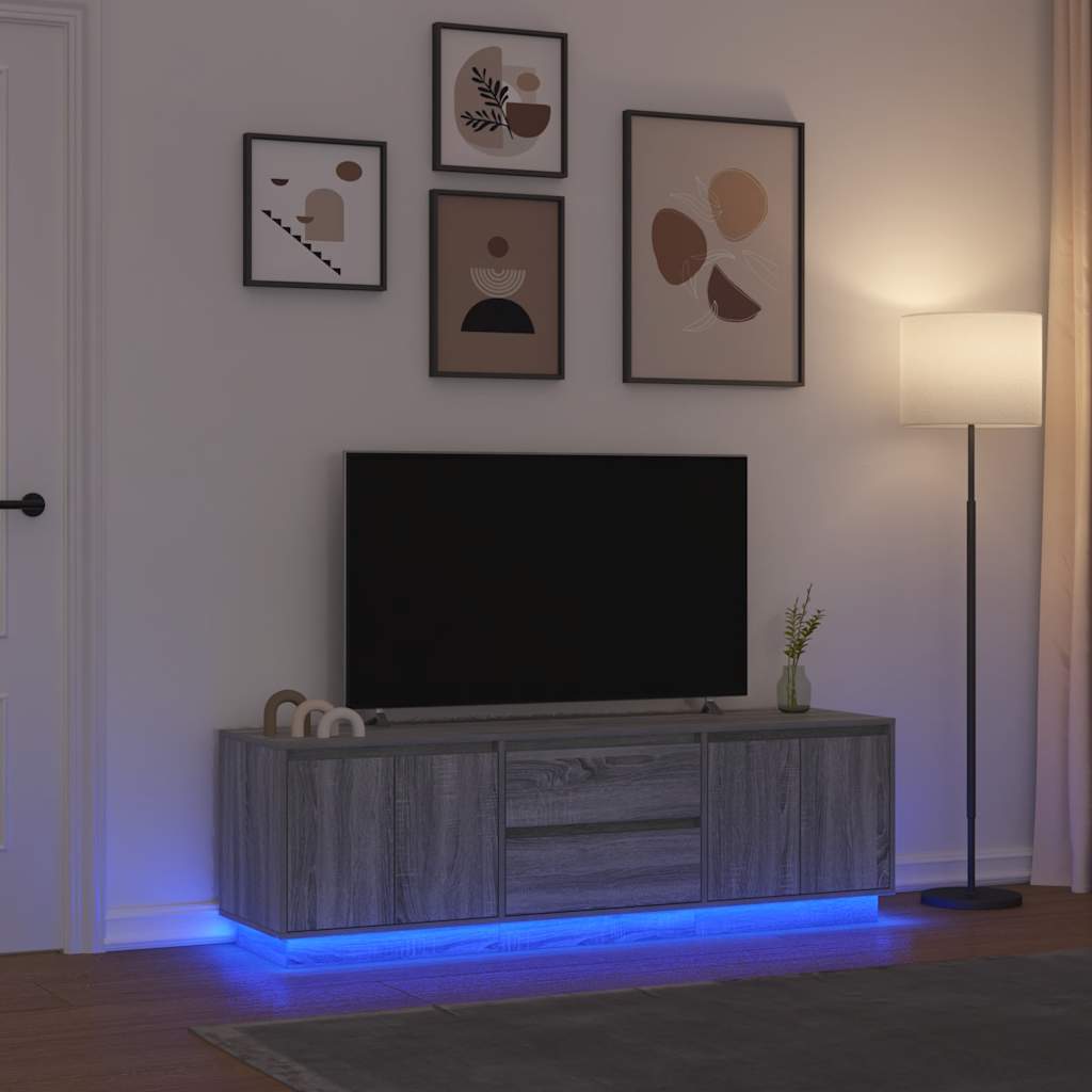 tv-bord med LED-lys 160,5x41x50 cm grå sonoma-eg