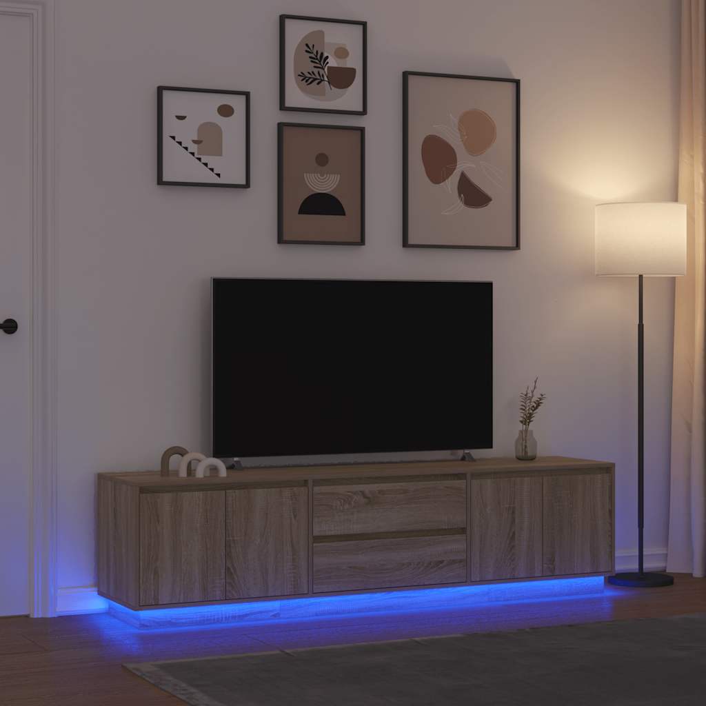 tv-bord med LED-lys 193,5x41x50 cm sonoma-eg