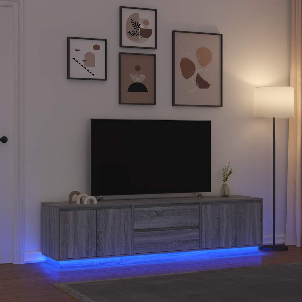 tv-bord med LED-lys 193,5x41x50 cm grå sonoma-eg