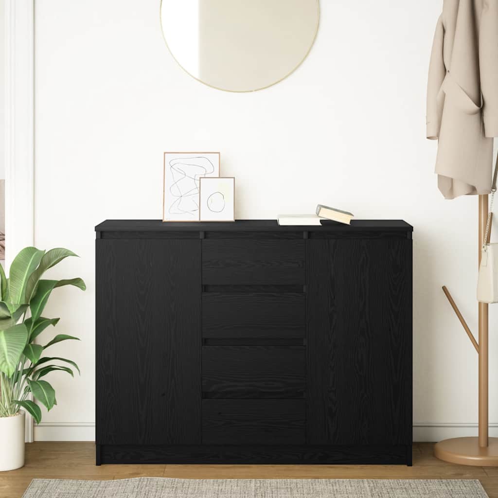 skænk med skuffer 100,5x35x76 cm konstrueret træ sort egetræ