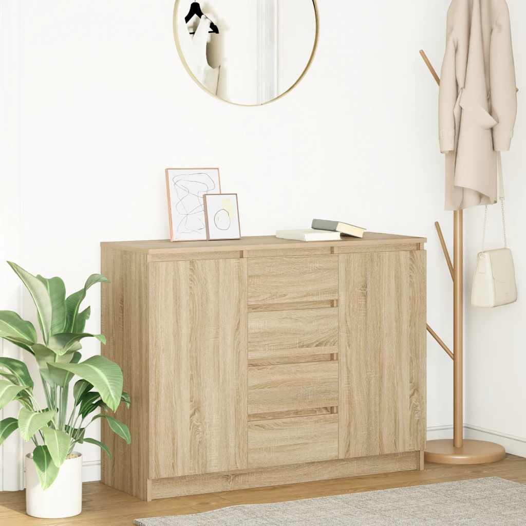 skænk med skuffer 100,5x35x76 cm konstrueret træ sonoma-eg