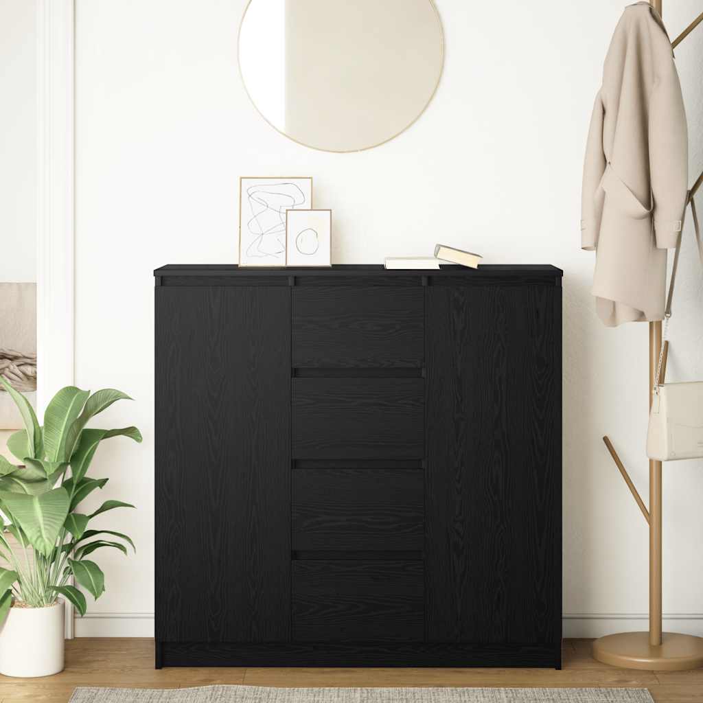skænk med skuffer 100,5x35x98,5 cm konstrueret træ sort egetræ
