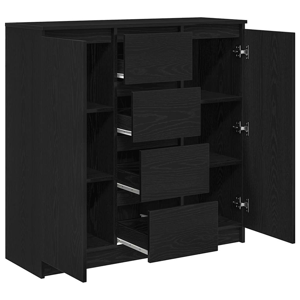 skænk med skuffer 100,5x35x98,5 cm konstrueret træ sort egetræ