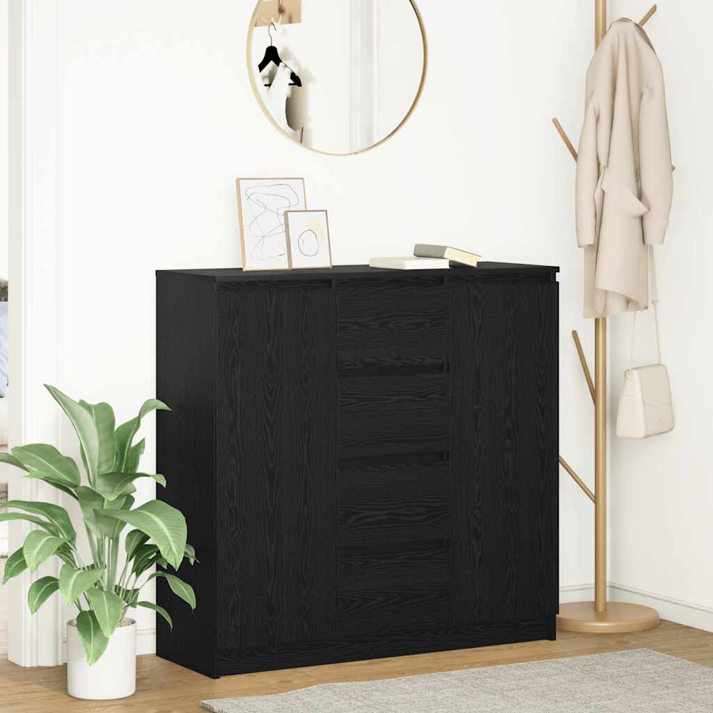 skænk med skuffer 100,5x35x98,5 cm konstrueret træ sort egetræ