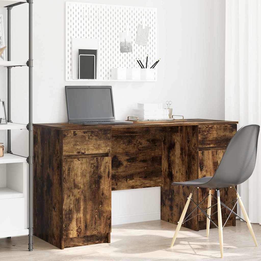 Skrivebord med skuffe - røget eg, 140 × 49 × 76 cm, konstrueret træ