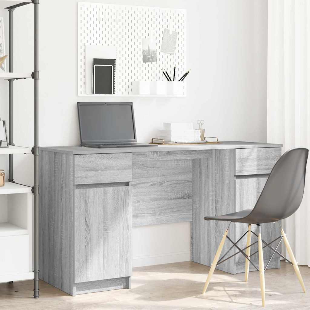 Skrivebord med skuffe - grå sonoma-eg, 140 × 49 × 76 cm, konstrueret træ