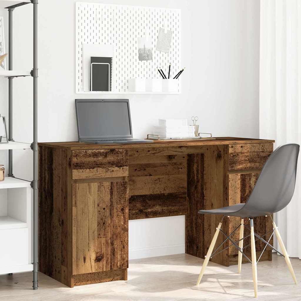 Skrivebord med skuffe - gammelt træ look, 140 × 49 × 76 cm, konstrueret træ