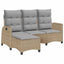 loungestol med hynder og lænefunktion L-formet polyrattan beige
