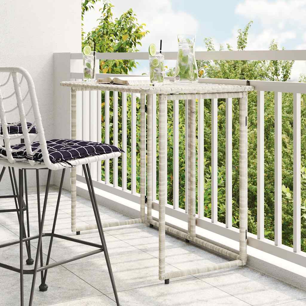 foldbart havebord 90x51x75 cm polyrattan lysegrå billede