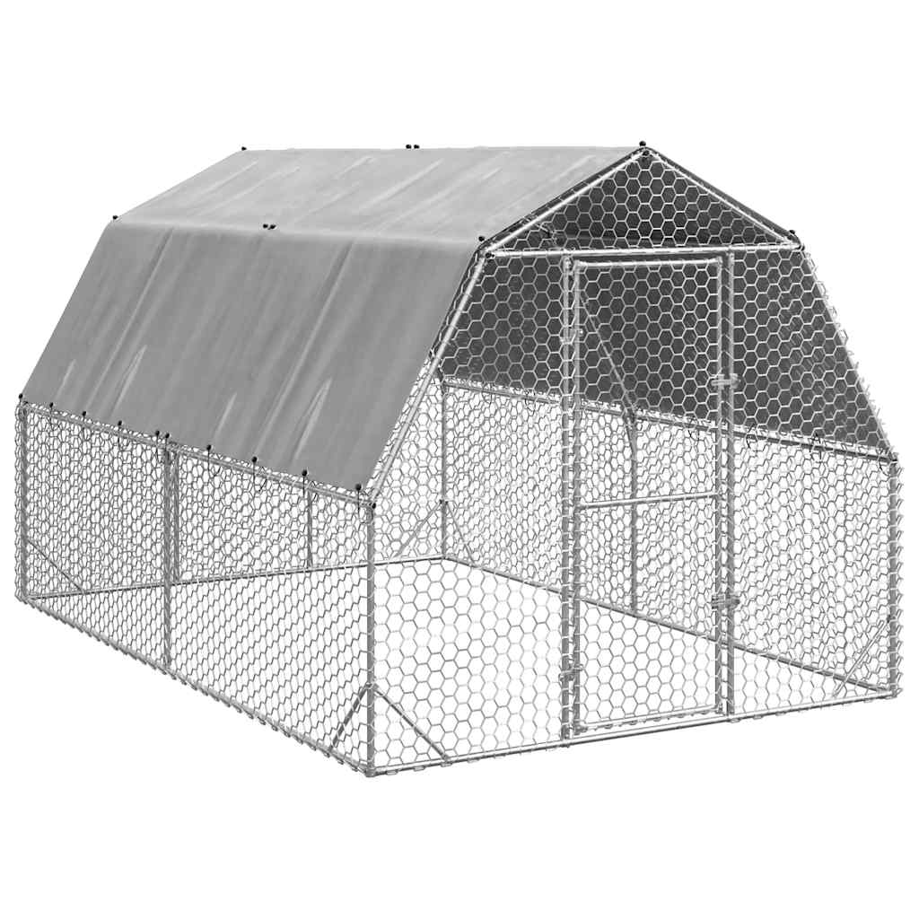hønsegård med tag 2,5x4x2,25 m galvaniseret stål billede