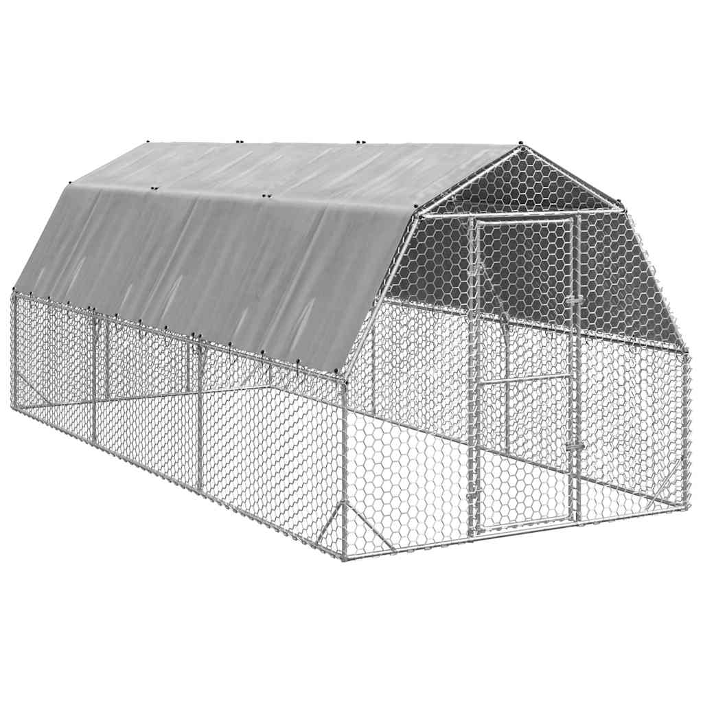 hønsegård med tag 2,5x6x2,25 m galvaniseret stål billede