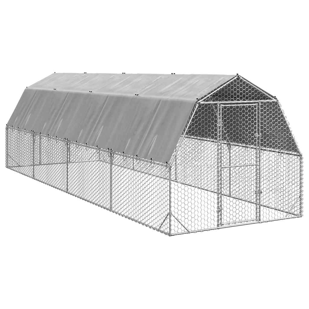 hønsegård med tag 2,5x8x2,25 m galvaniseret stål billede