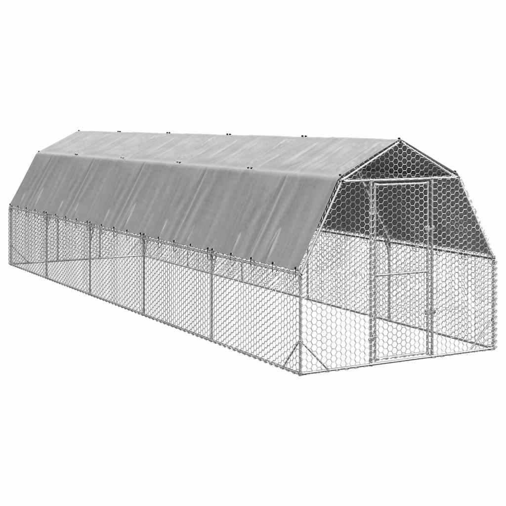 hønsegård med tag 2,5x10x2,25 m galvaniseret stål billede