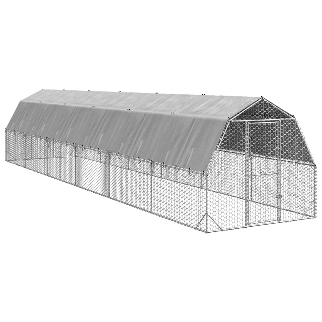 hønsegård med tag 2,5x12x2,25 m galvaniseret stål billede