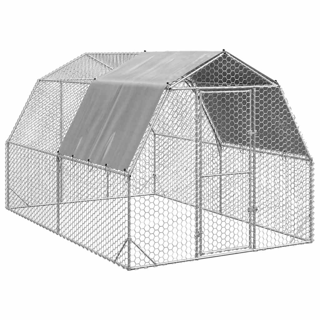 hønsegård med tag 2,5x4x2,25 m galvaniseret stål billede