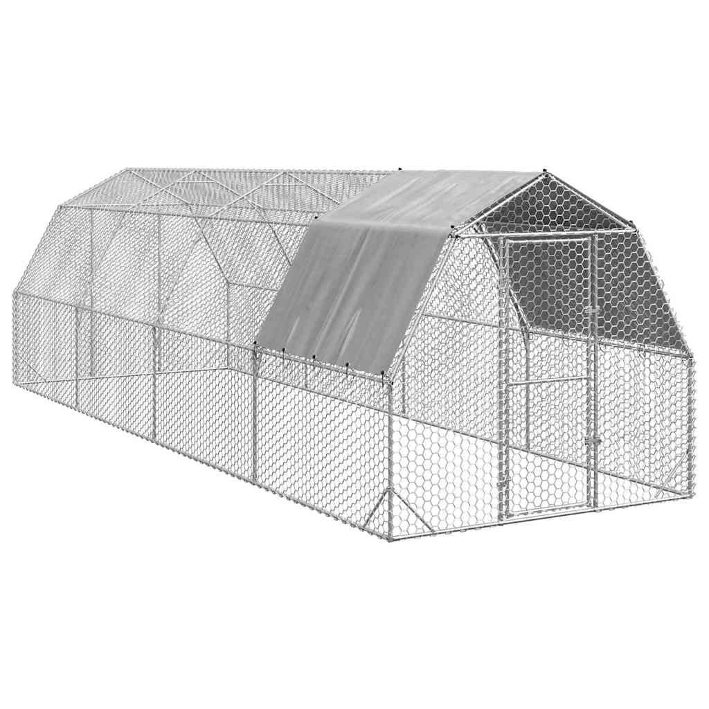 hønsegård med tag 2,5x8x2,25 m galvaniseret stål billede