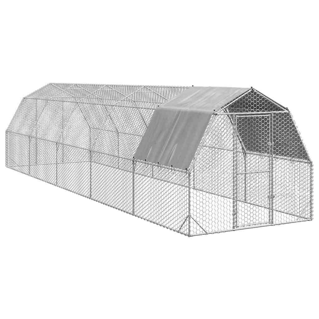hønsegård med tag 2,5x10x2,25 m galvaniseret stål billede