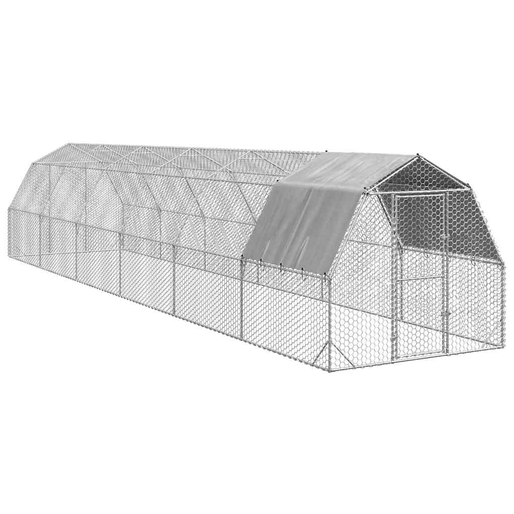 hønsegård med tag 2,5x12x2,25 m galvaniseret stål billede