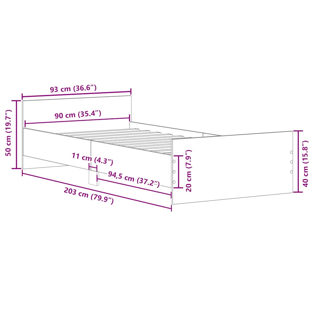sengeramme 90x200cm uden madras konstrueret træ kunsteg