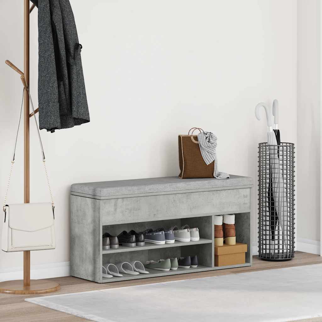 skobænk 102x30,5x45 cm konstrueret træ betongrå