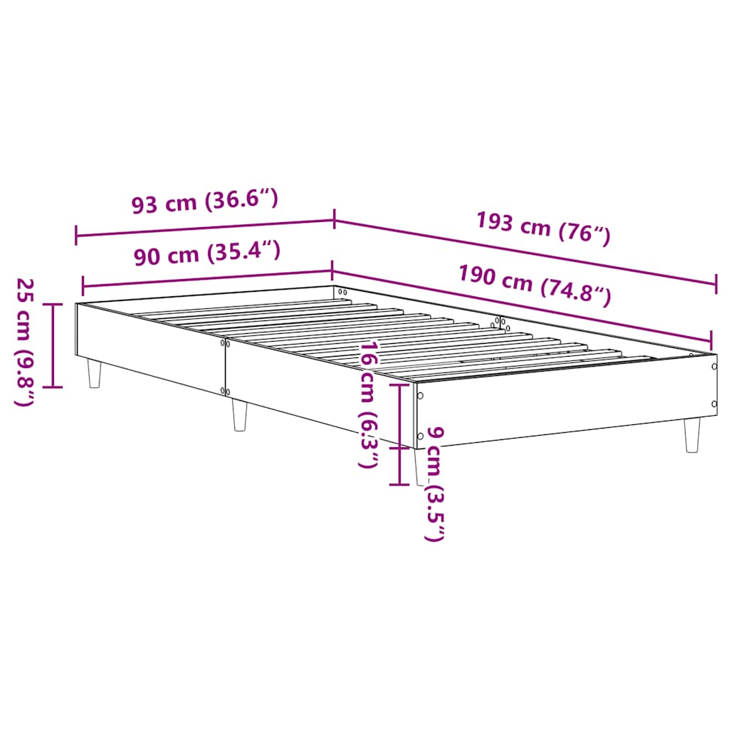 sengestel uden madras 90x190 cm konstrueret træ sonoma-eg