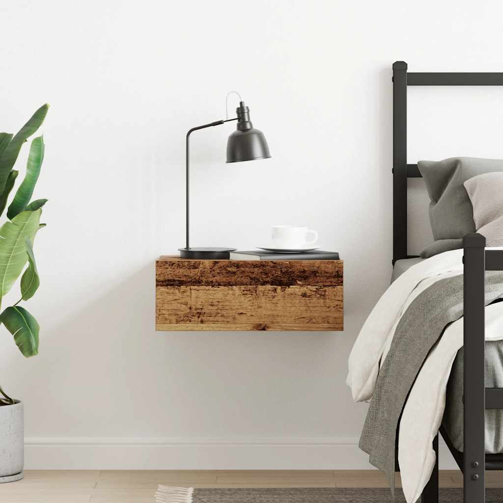 væghængt natbord 40x32x15 cm konstrueret træ gammelt træ-look