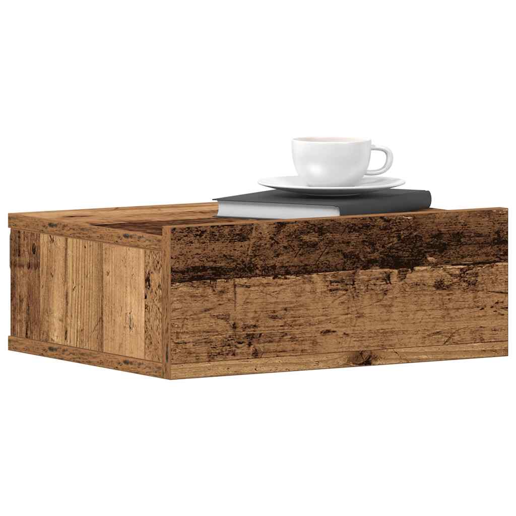 væghængt natbord 40x32x15 cm konstrueret træ gammelt træ-look