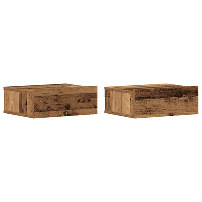 svævende natborde 2 stk. 40x32x15 cm konstrueret træ antikt træ
