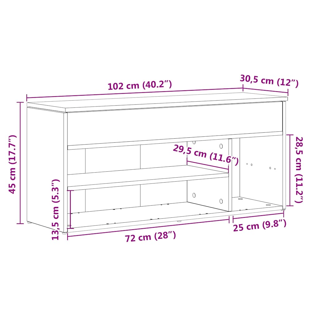 skobænk 102x30,5x45 cm konstrueret træ sort