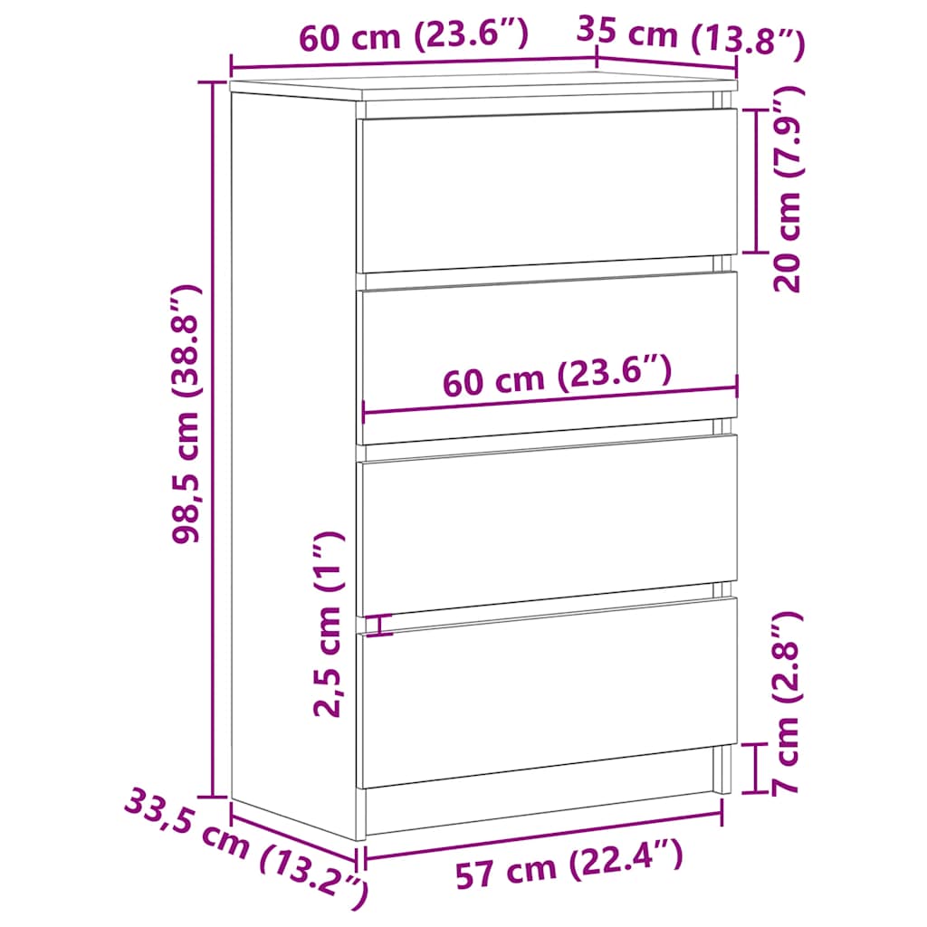 skænk 60x35x98,5 cm konstrueret træ sort egetræsfarve