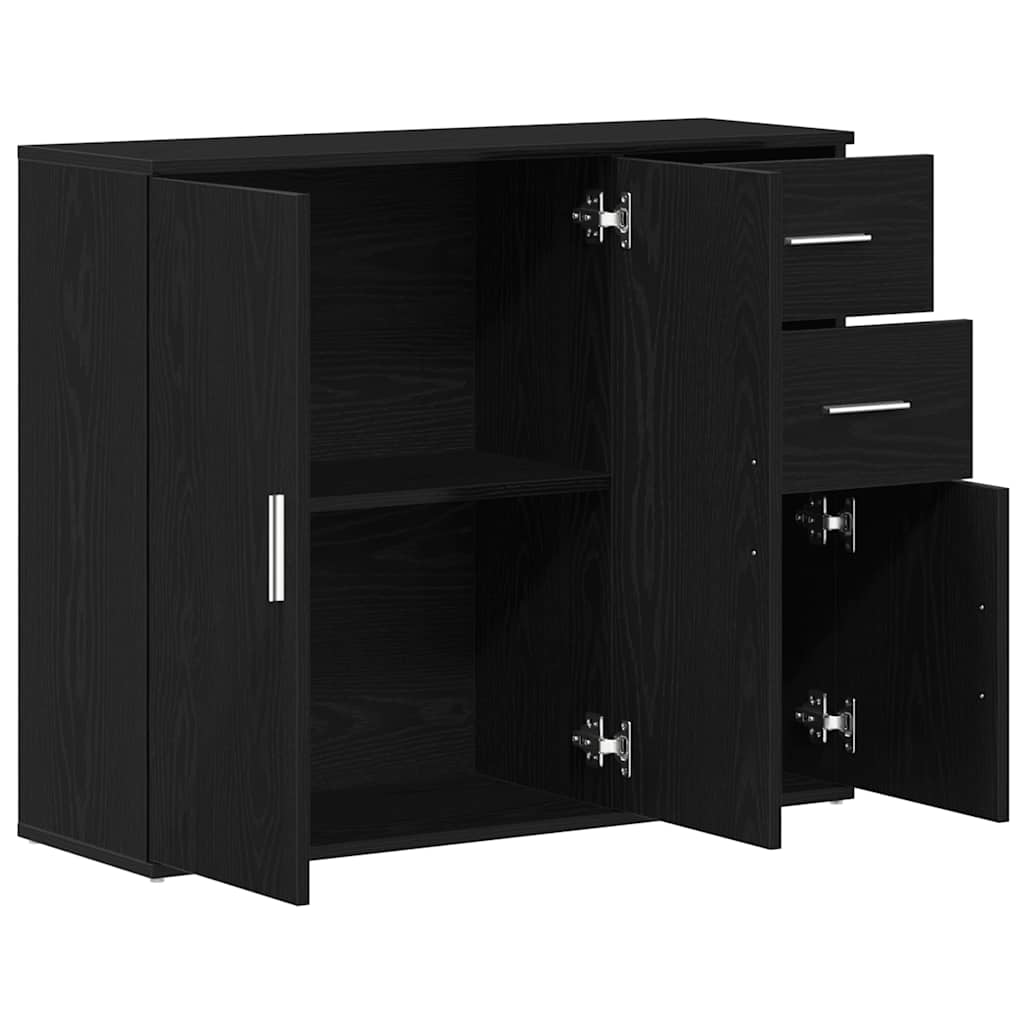 skænk sort egetræ 91x29,5x75 cm konstrueret træ