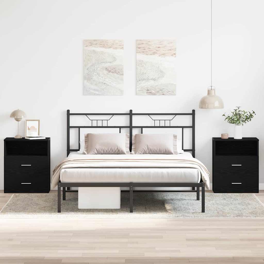 Natbord med skuffe 2 pcs Sort eg 50 x 32 x 60cm Konstrueret træ