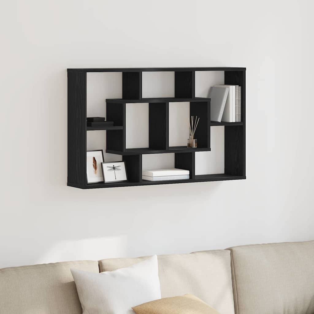 Væghylde med hylde Sort eg 85 x 16 x 52,5 cm Konstrueret træ