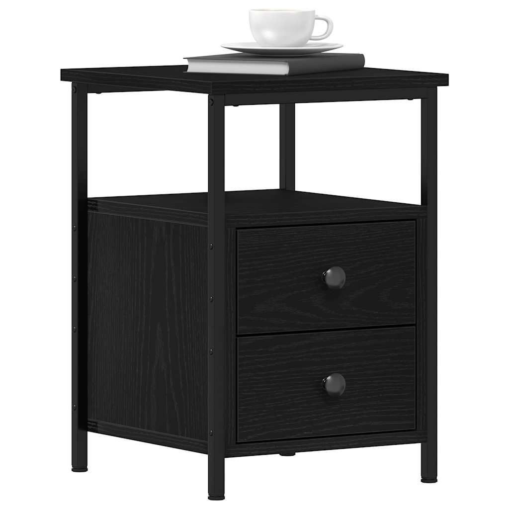 sengeborde 2 stk. sort eg 34x35,5x50 cm konstrueret træ