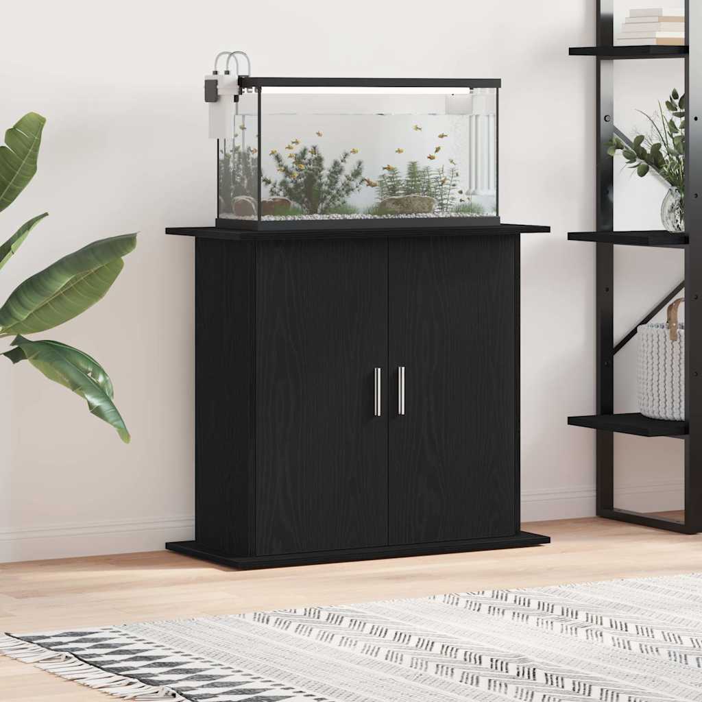 akvariestativ sort egetræ 81x36x73 cm konstrueret træ