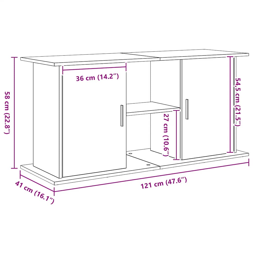 akvariebord 121x41x58 cm konstrueret træ sort egetræsfarve