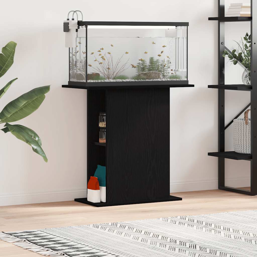 akvariestativ sort egetræ 75x36x72,5 cm konstrueret træ billede