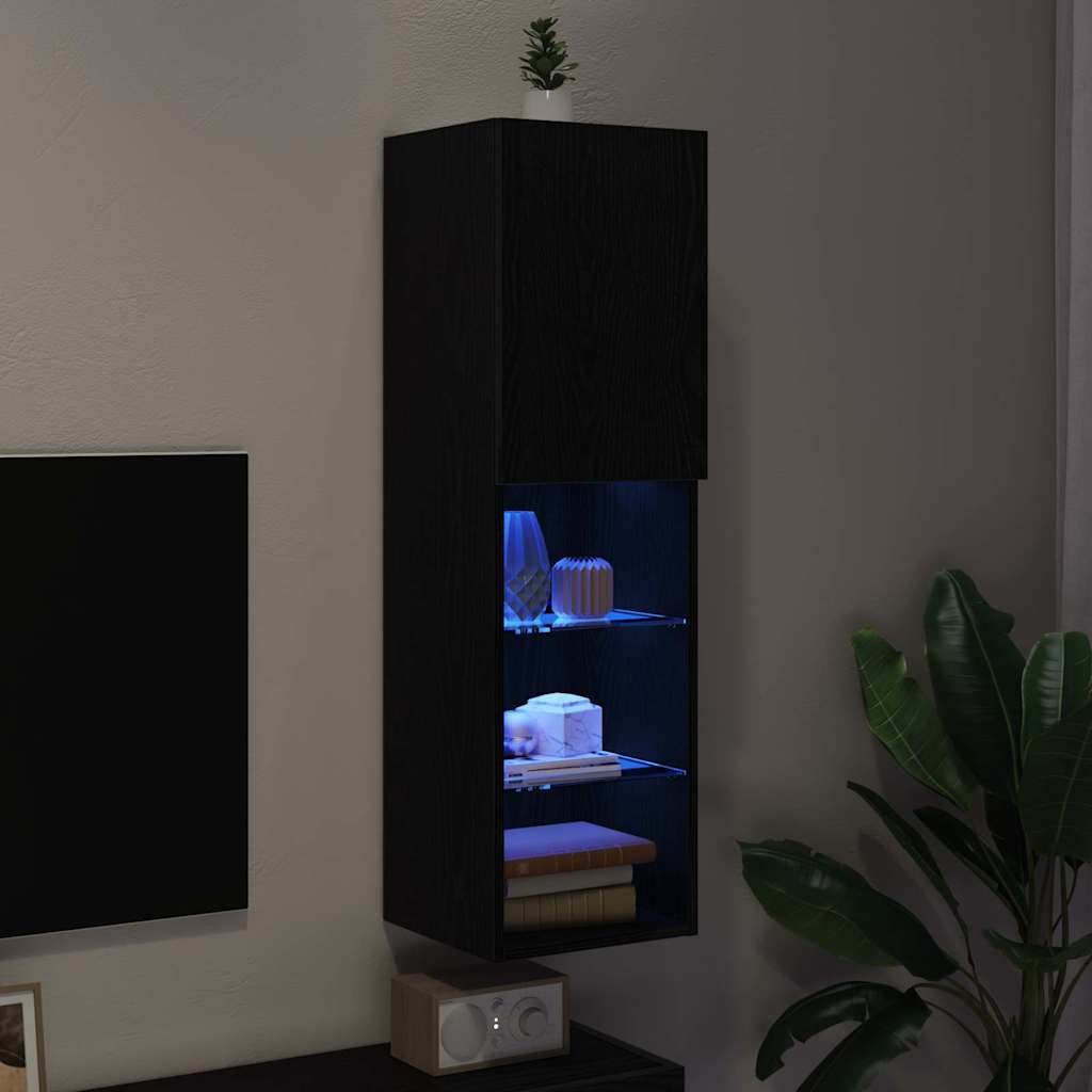 TV-møbelsæt med LED Sort eg 30,5 x 30 x 102 cm Konstrueret træ