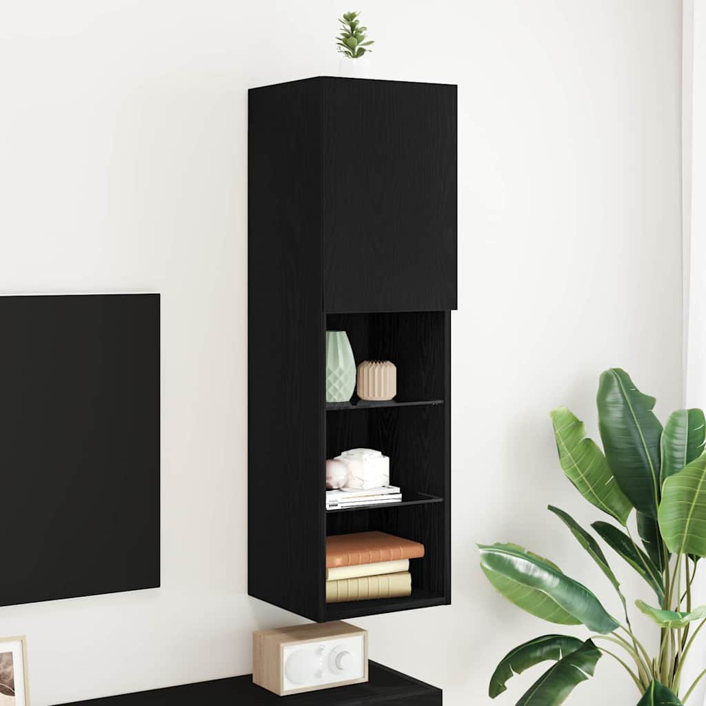 TV-møbelsæt med LED Sort eg 30,5 x 30 x 102 cm Konstrueret træ