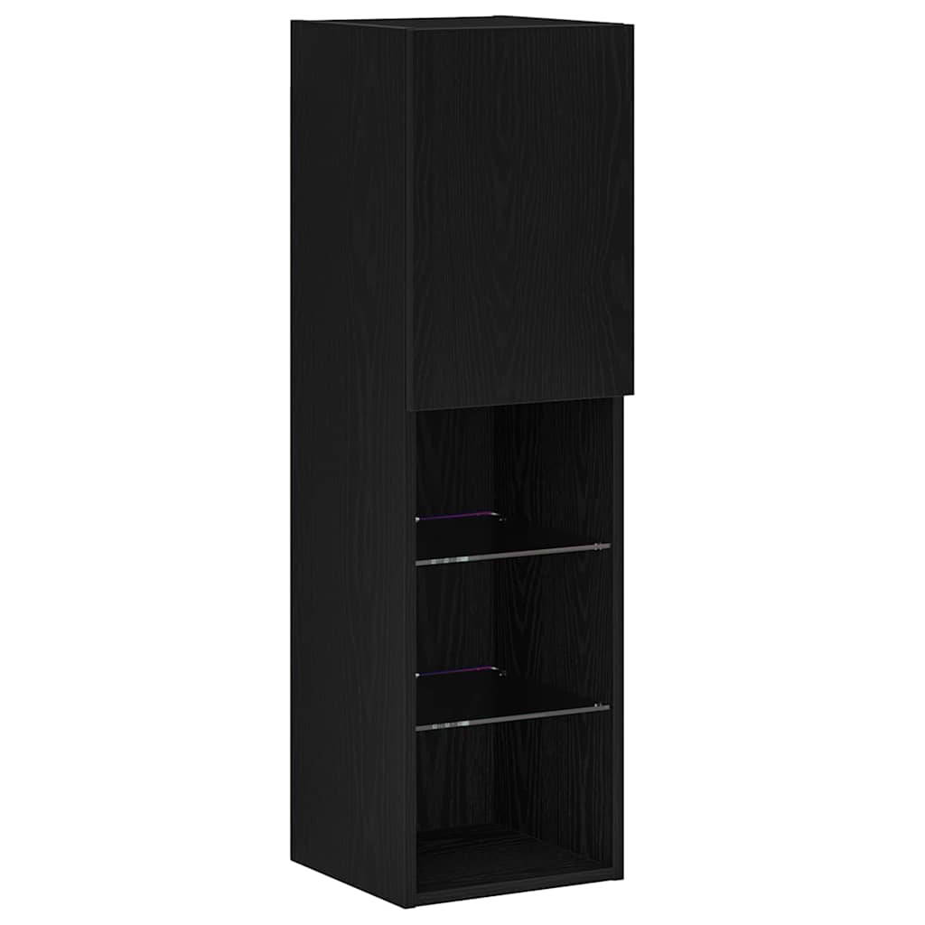 TV-møbelsæt med LED Sort eg 30,5 x 30 x 102 cm Konstrueret træ