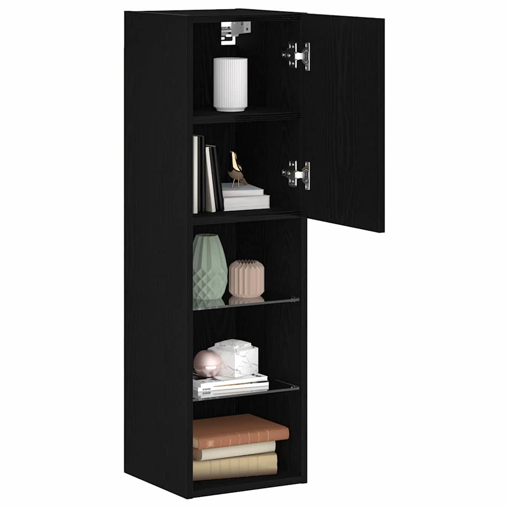 TV-møbelsæt med LED Sort eg 30,5 x 30 x 102 cm Konstrueret træ