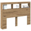 sengegavl med opbevaring og LED-lys 140x17x102 cm kunsteg
