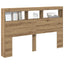sengegavl med opbevaring og LED-lys 160x17x102 cm kunsteg