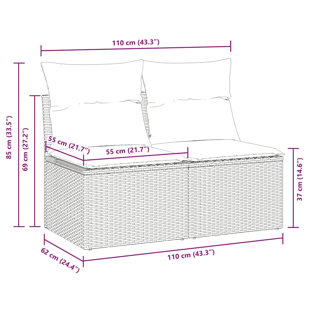 sofasæt til haven 2 dele med hynder polyrattan akacietræ beige